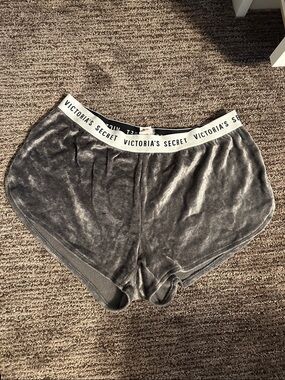 Victoria's Secret Charcoal Velvet Lounge Shorts with Logo Waistband